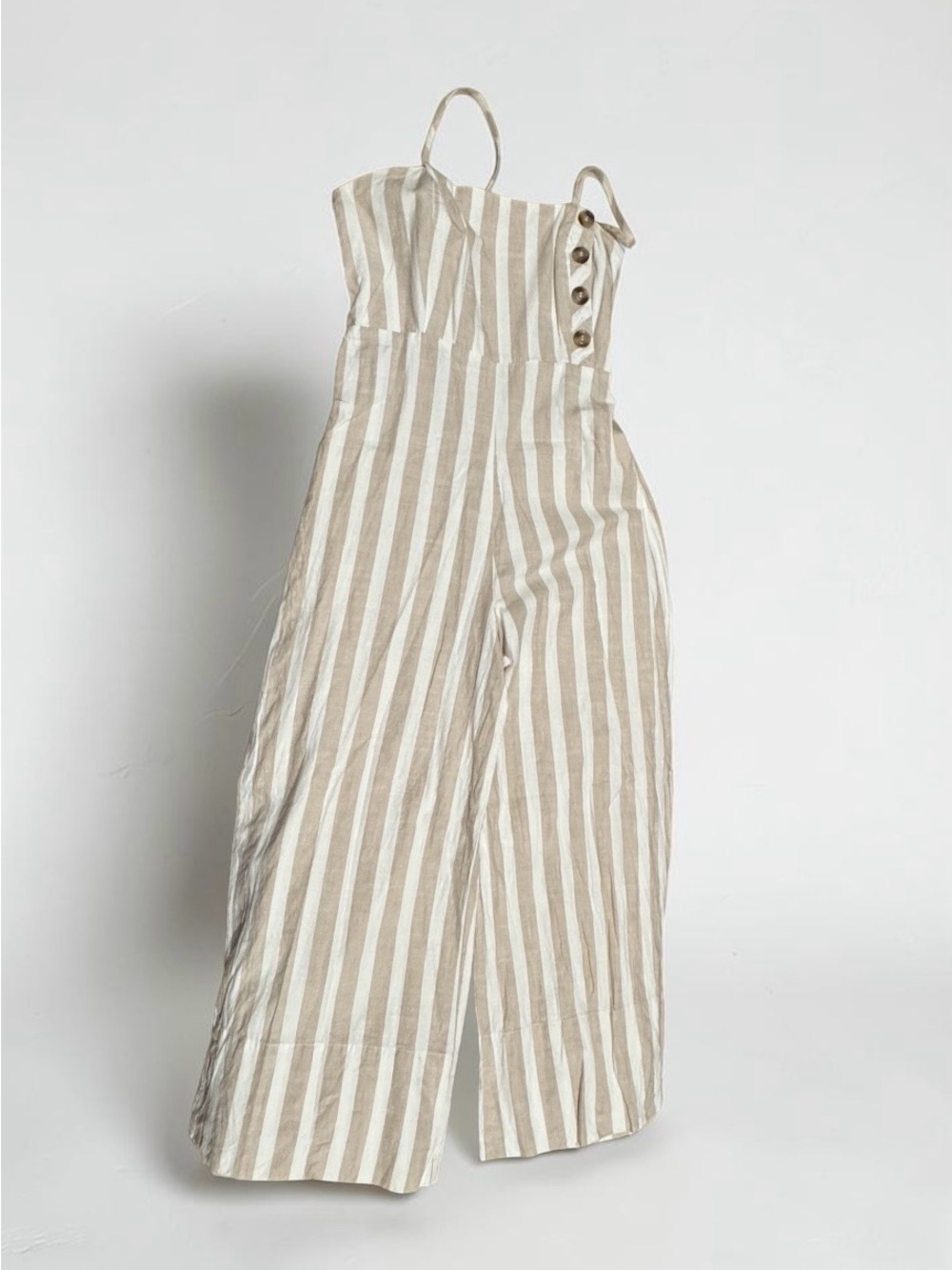 Mango Beige & White Vertical-Stripe Linen Jumpsuit